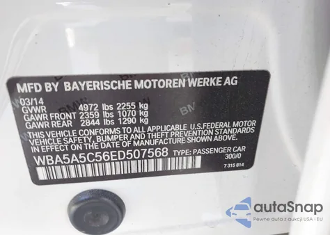 2014 BMW 528I from USA, damaged, VIN WBA5A5C56ED507568